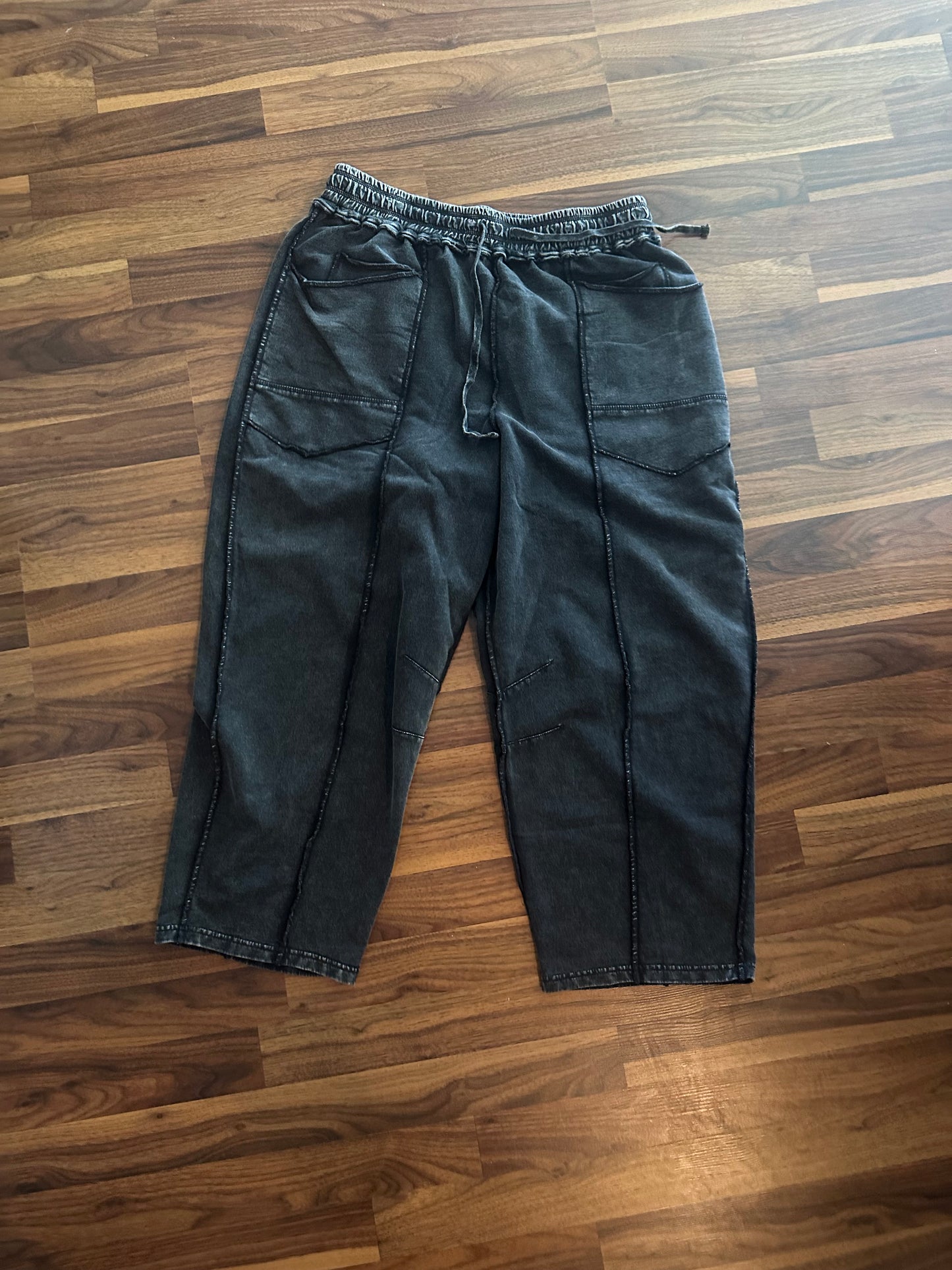 Easel Black Terry Knit Pants
