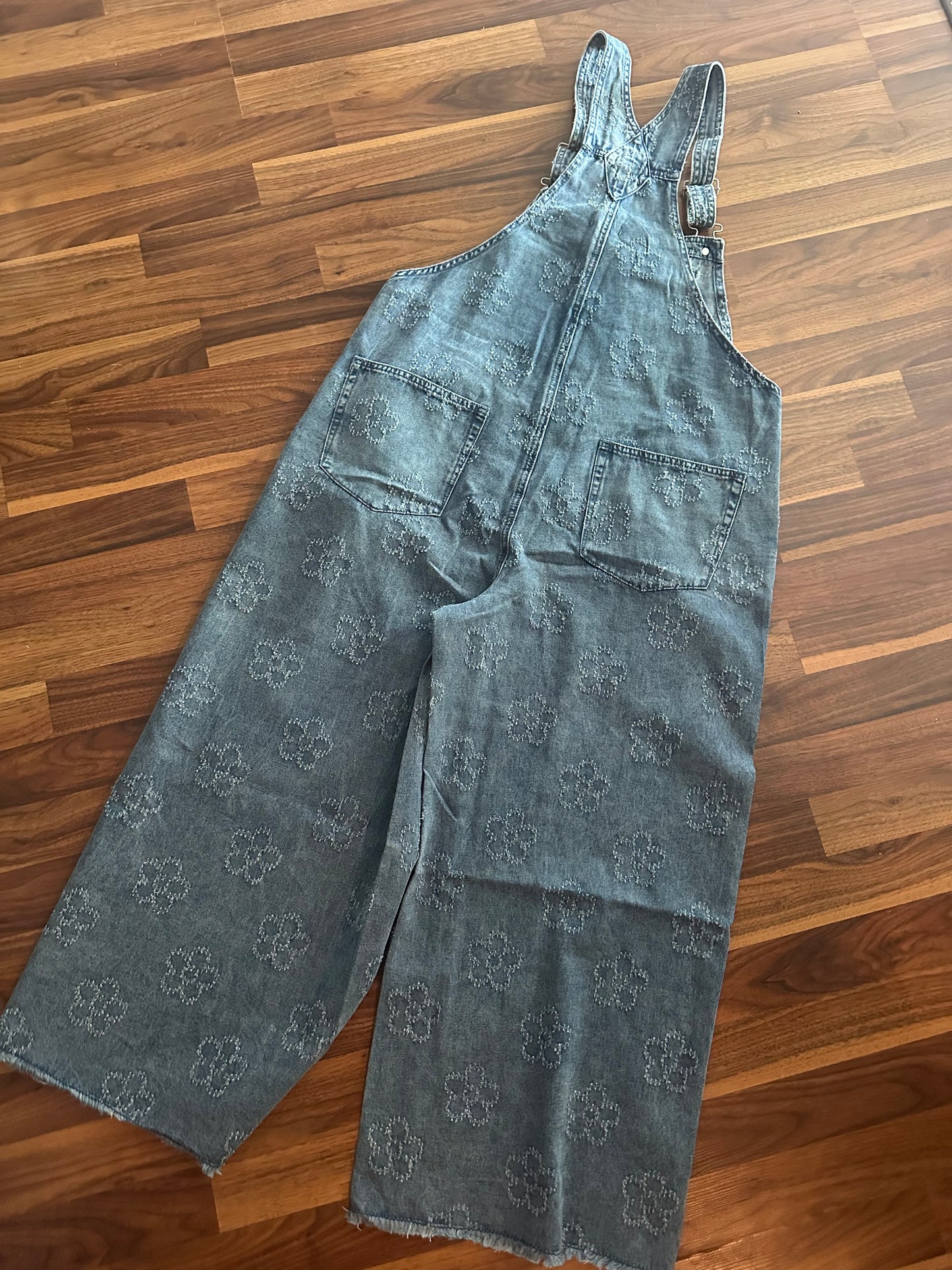 Easel Flower Denim Overalls