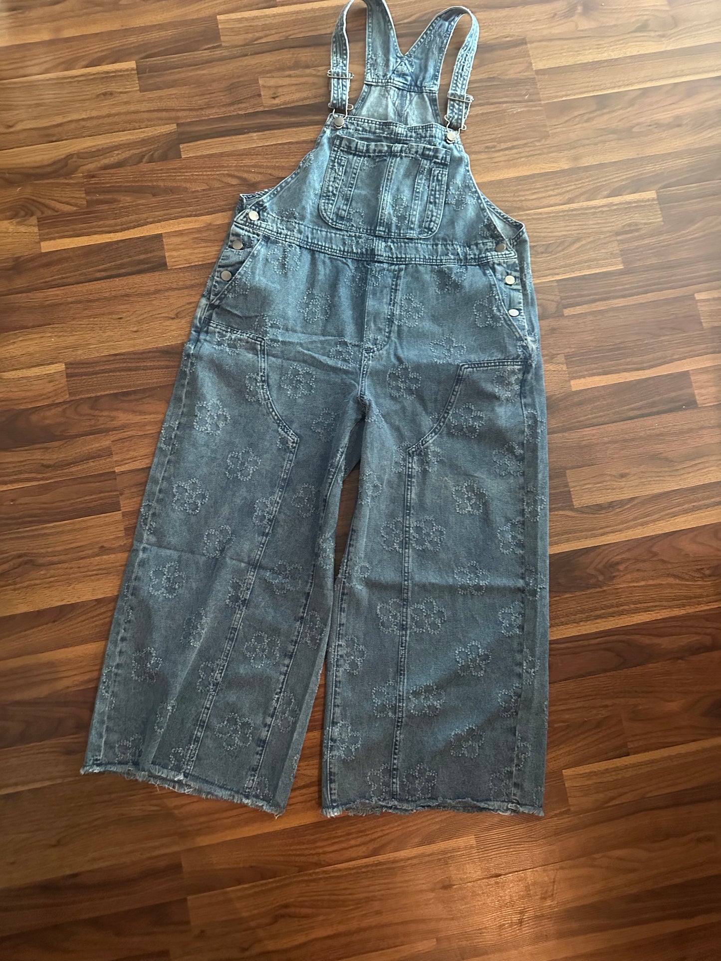 Easel Flower Denim Overalls