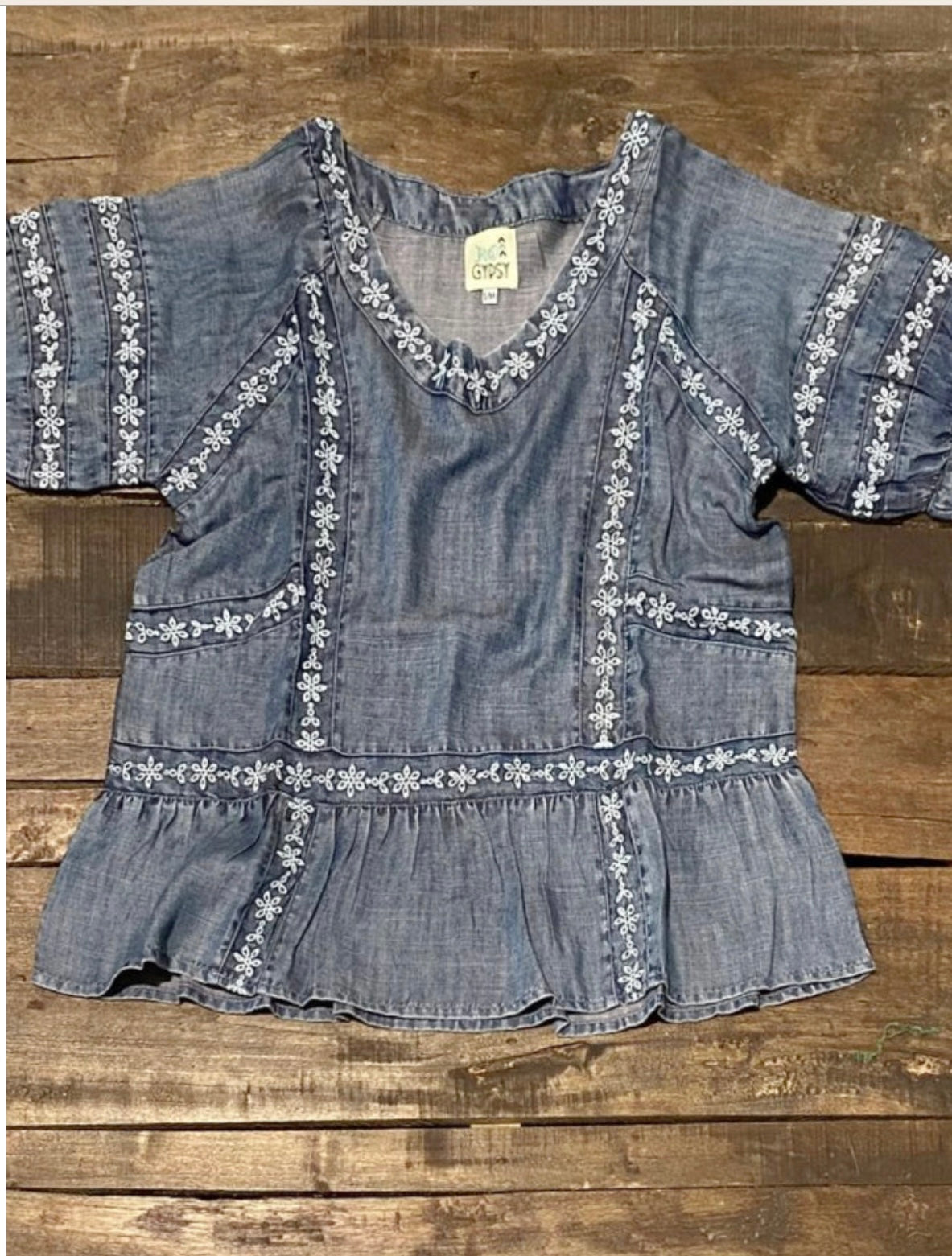 Patchwork Skies Embroidered Top