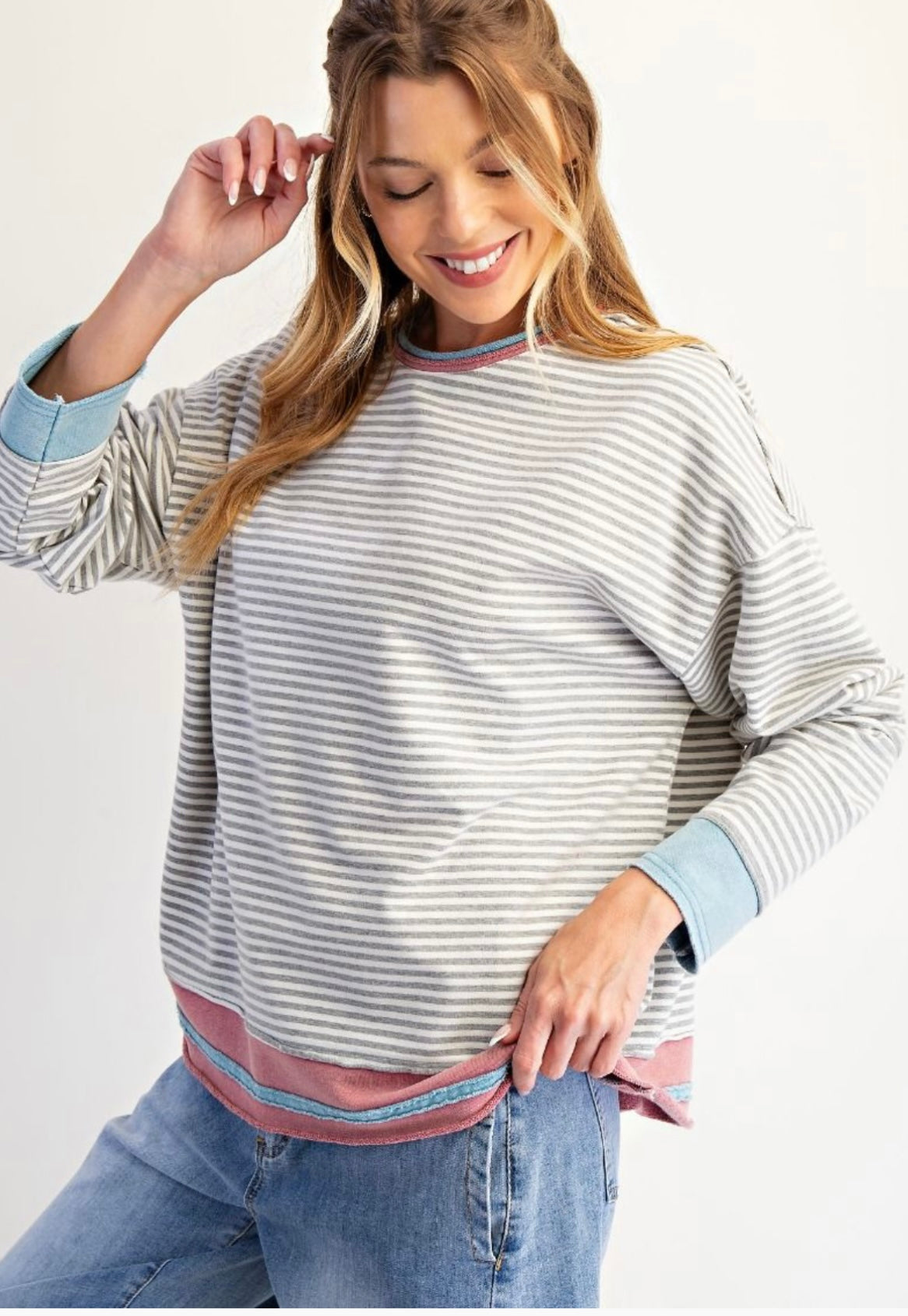 Easel Stripped Terry Knit Top