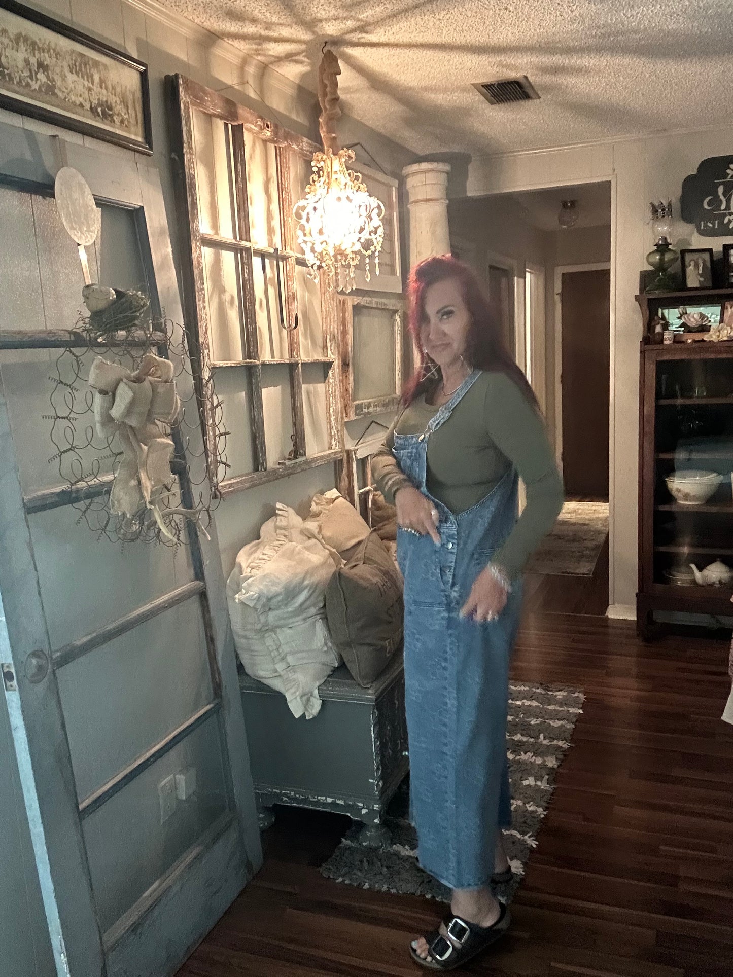 Easel Flower Denim Overalls