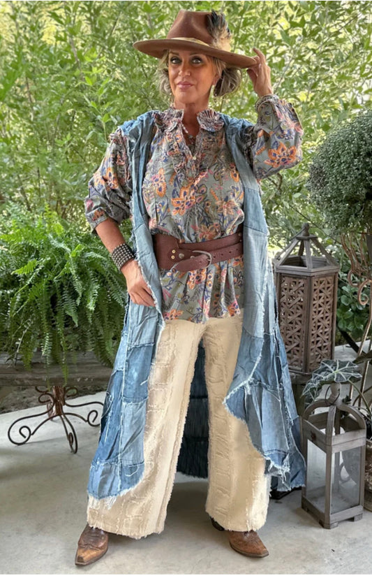 Patchwork Skies Hooded Vest Duster