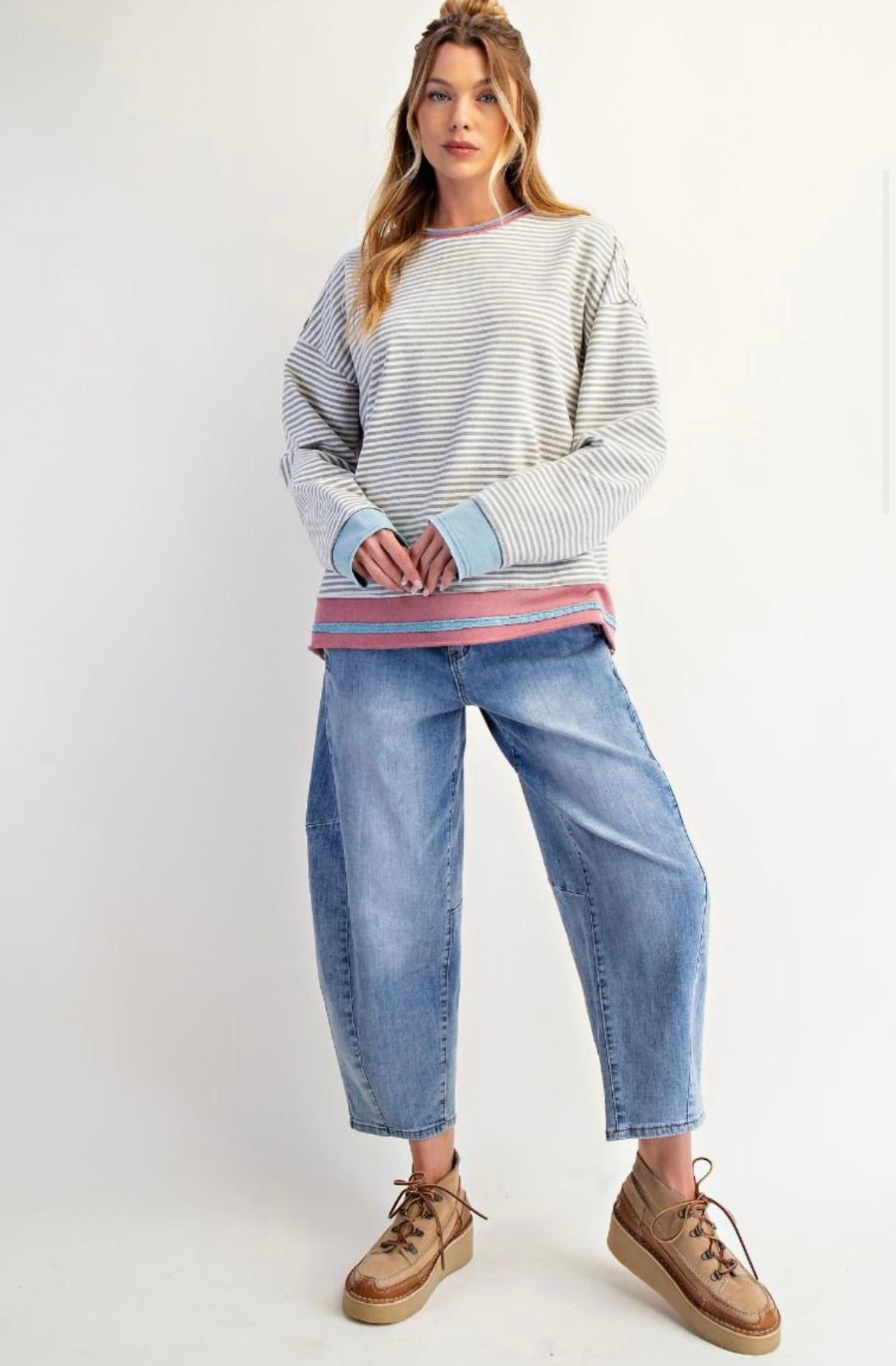 Easel Stripped Terry Knit Top