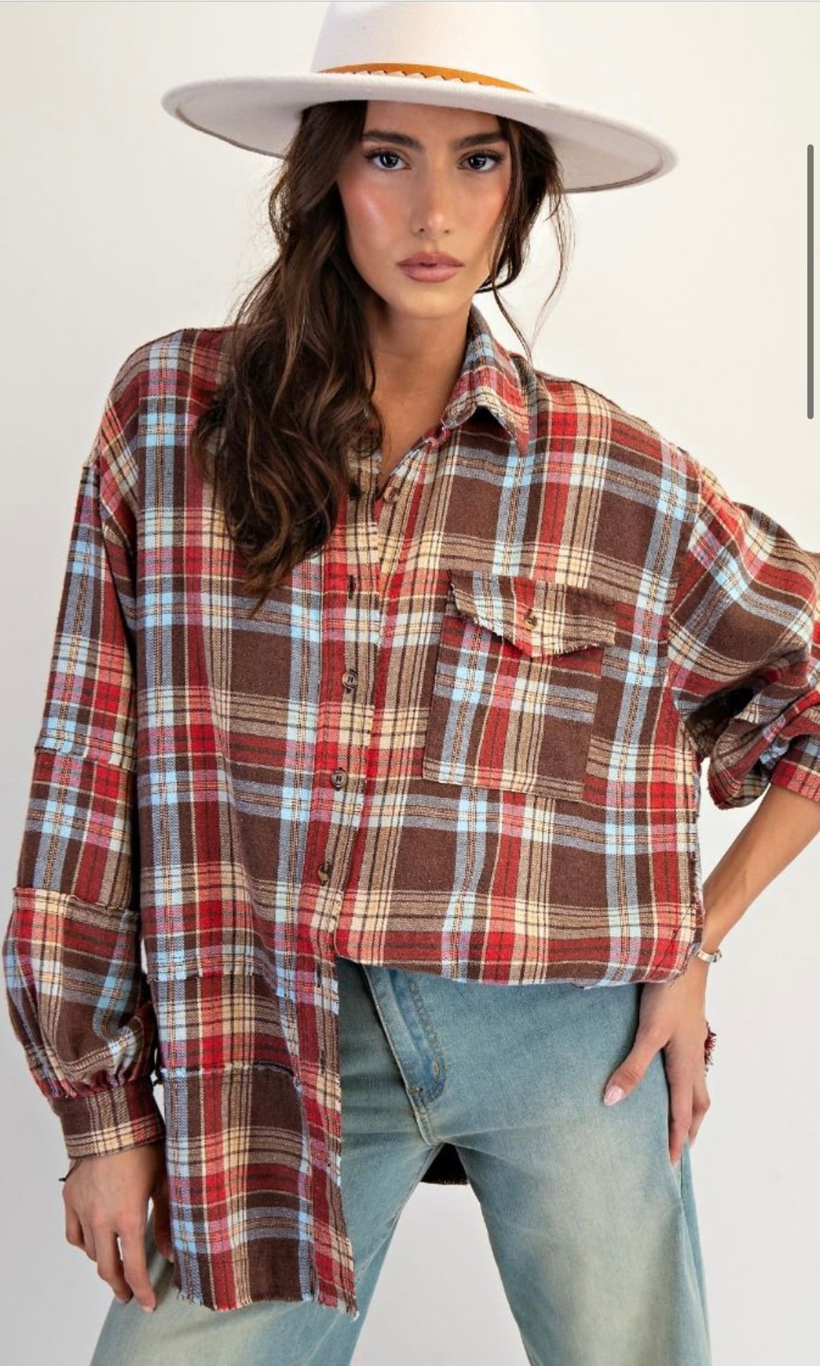 Mineral washed plaid shacket