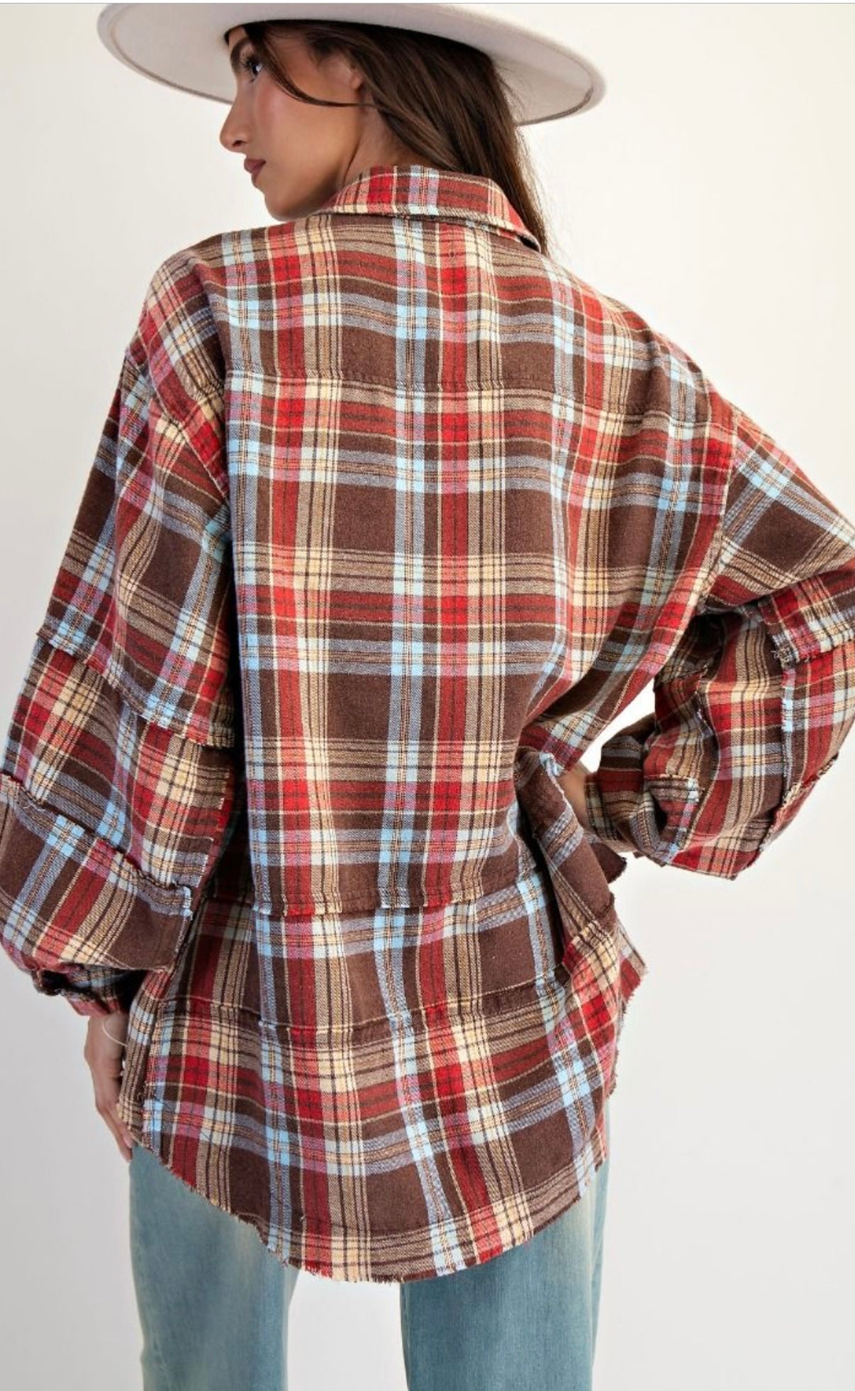 Mineral washed plaid shacket